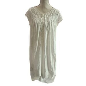 Eileen West White Lace 100% Cotton Nightgown Size Large
